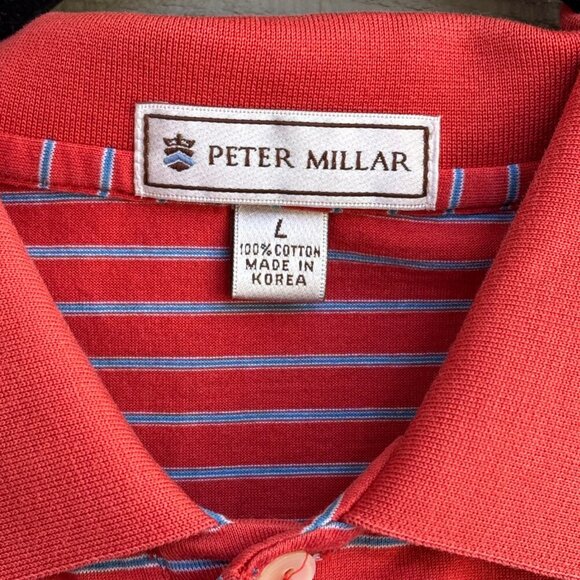Peter Millar Striped Polo Shirt L Red Berkeley Hall Cotton Golf Club Logo - Picture 2 of 9